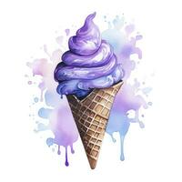 AI generated Watercolor ice cream in a waffle cone. AI Generated photo