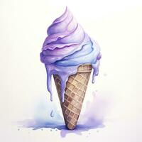 AI generated Watercolor ice cream in a waffle cone. AI Generated photo