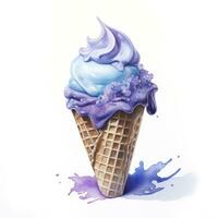 AI generated Watercolor ice cream in a waffle cone. AI Generated photo