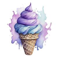 AI generated Watercolor ice cream in a waffle cone. AI Generated photo