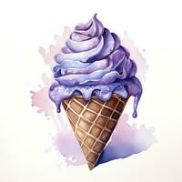 AI generated Watercolor ice cream in a waffle cone. AI Generated photo