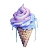 AI generated Watercolor ice cream in a waffle cone. AI Generated photo