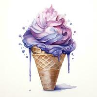 AI generated Watercolor ice cream in a waffle cone. AI Generated photo