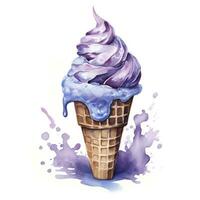 AI generated Watercolor ice cream in a waffle cone. AI Generated photo