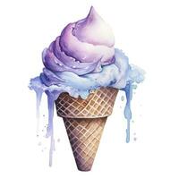 AI generated Watercolor ice cream in a waffle cone. AI Generated photo