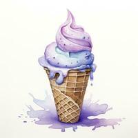 AI generated Watercolor ice cream in a waffle cone. AI Generated photo