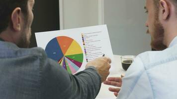 Close up of male business partners examining printed diagram video