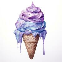 AI generated Watercolor ice cream in a waffle cone. AI Generated photo