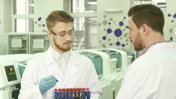 Colleagues in the laboratory discuss the results of their activities video