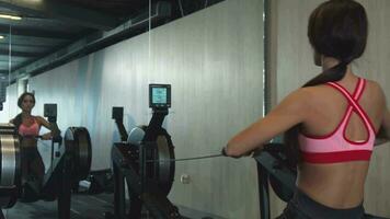 The pumpedup girl does exercises on the rowing machine video