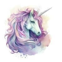 AI generated Watercolor fantasy unicorn clip art. AI Generated photo