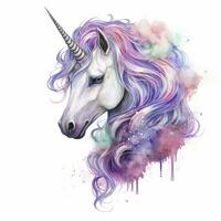 AI generated Watercolor fantasy unicorn clip art. AI Generated photo