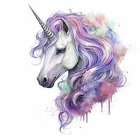 AI generated Watercolor fantasy unicorn clip art. AI Generated photo