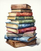 AI generated Watercolor pile of books isolated on white background. AI Generated photo