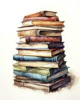 AI generated Watercolor pile of books isolated on white background. AI Generated photo