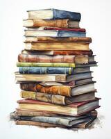 AI generated Watercolor pile of books isolated on white background. AI Generated photo