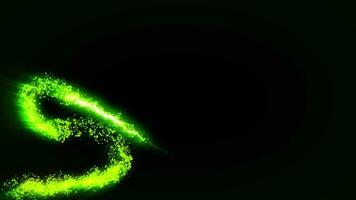 A magical light green trail of particles. Space comet. The background video