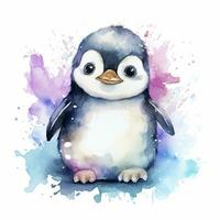AI generated Watercolor fantasy Baby Penguin clip art isolated white background. AI Generated photo