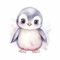 AI generated Watercolor fantasy Baby Penguin clip art isolated white background. AI Generated photo