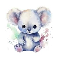 AI generated Watercolor fantasy Baby Koala clip art isolated white background. AI Generated photo