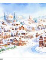 AI Generated watercolor winter town background landscape illustration photo