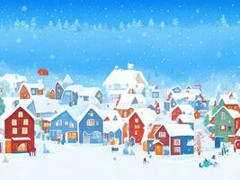 AI Generated  winter town background landscape illustration photo