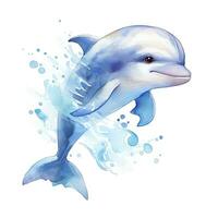 AI generated Watercolor fantasy Baby Dolphin clip art isolated white background. AI Generated photo