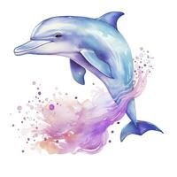 AI generated Watercolor fantasy Baby Dolphin clip art isolated white background. AI Generated photo