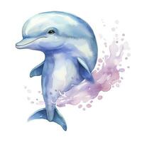 AI generated Watercolor fantasy Baby Dolphin clip art isolated white background. AI Generated photo