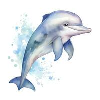 AI generated Watercolor fantasy Baby Dolphin clip art isolated white background. AI Generated photo