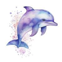 AI generated Watercolor fantasy Baby Dolphin clip art isolated white background. AI Generated photo