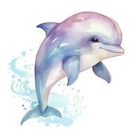 AI generated Watercolor fantasy Baby Dolphin clip art isolated white background. AI Generated photo