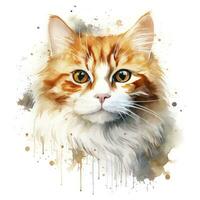 AI generated Watercolor cat clip art on white background. AI Generated photo