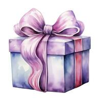 AI generated Watercolor birthday present with box and ribon isolated on white background.  AI Generated photo