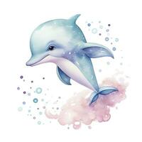 AI generated Watercolor fantasy Baby Dolphin clip art isolated white background. AI Generated photo