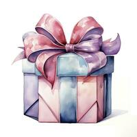 AI generated Watercolor birthday present with box and ribon isolated on white background.  AI Generated photo