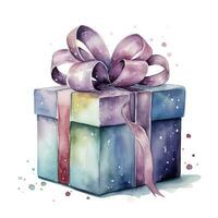 AI generated Watercolor birthday present with box and ribon isolated on white background.  AI Generated photo