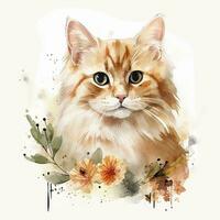 AI generated Watercolor cat clip art on white background. AI Generated photo