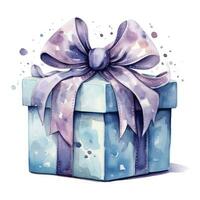 AI generated Watercolor birthday present with box and ribon isolated on white background.  AI Generated photo