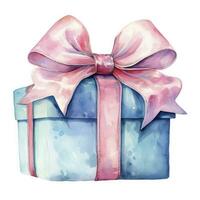 AI generated Watercolor birthday present with box and ribon isolated on white background.  AI Generated photo