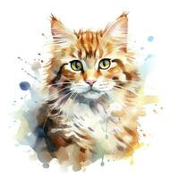 AI generated Watercolor cat clip art on white background. AI Generated photo