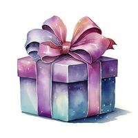 AI generated Watercolor Gift box and ribon isolated on white background. photo