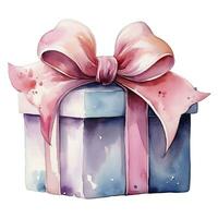 AI generated Watercolor Gift box and ribon isolated on white background. photo