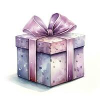 AI generated Watercolor Gift box and ribon isolated on white background. photo