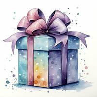 AI generated Watercolor Gift box and ribon isolated on white background. photo