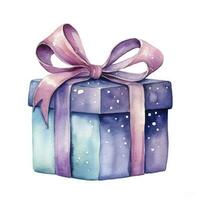 AI generated Watercolor Gift box and ribon isolated on white background. photo