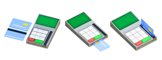 3D rendering of credit card with swipe machine, Card payment png