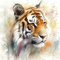 AI generated Watercolor tiger head. AI Generated photo