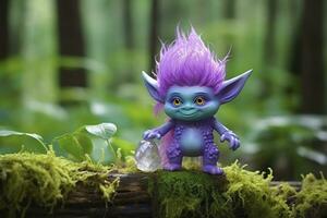 AI generated Tale troll with crystals in the forest, natural green background. Generative AI photo