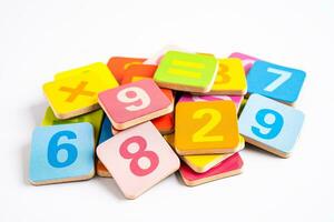 Math number colorful on white background, education study mathematics learning teach concept. photo